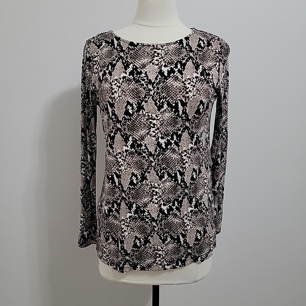 Mario Serrani Italy Top Womens Brown Snakeskin Print Long Sleeve Stretch Size S